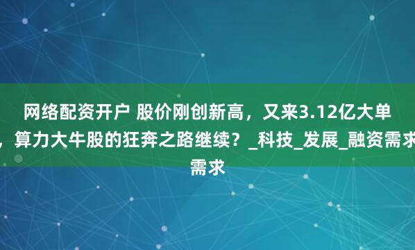 网络配资开户 股价刚创新高，又来3.12亿大单，算力大牛股的狂奔之路继续？_科技_发展_融资需求